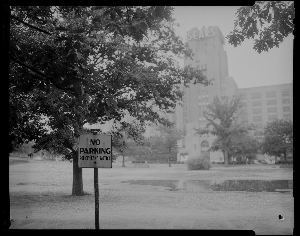 Sears Roebuck campus with a No Parking sign