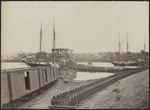 Unloading supplies for U.S. military railroad opposite Richmond, City Point