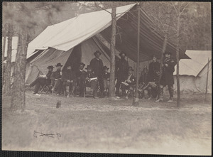 From left to right [persons named:] Generals Rawlins, General Grant, Colonel Parker, General Barnard