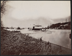 Ironclad fleet James River, Virginia below rebel Howlett House Battery