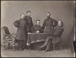General Philip A. Sheridan (left), General James W. Forsyth, General Wesley Merritt, General Thomas C. Devin, General A. Custer