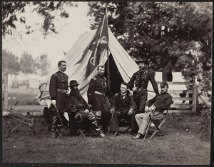 From left to right 1. General H.E. Davies, 2. General D.M.M. Gregg, 3. General P.H. Sheridan, 4. General W. Merritt, 5. General A.T.A. Torbert, 6. General J.H. Wilson