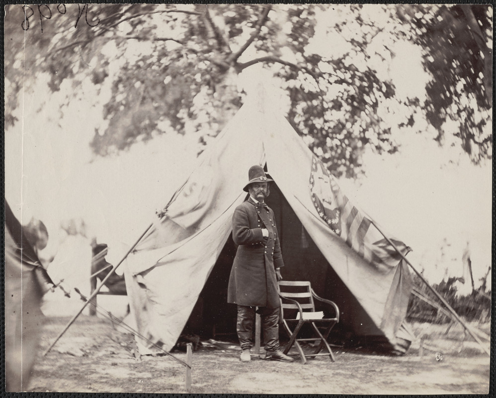 Major General Ambrose E. Burnside at headquarters tent, taken in front