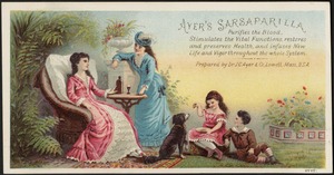 Ayer's Sarsaparilla purifies the blood. Stimulates the vital functions restores and preserves health and infuses new life and vigor throughout the whole system.