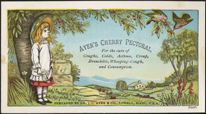 Ayer's Cherry Pectoral, for the cure of coughs, colds, asthma, croup, bronchitis, whooping cough, and consumption.