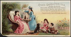 Ayer's Sarsaparilla purifies the blood, stimulates the vital functions, restores and preserves health, and infused new life and vigor throughout the whole system.