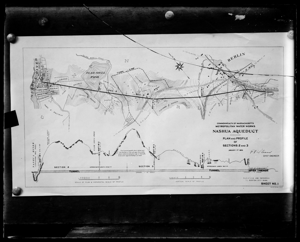 Wachusett Aqueduct, plan and profile of Sections 2 and 3, Berlin, Mass., Jan. 1, 1896