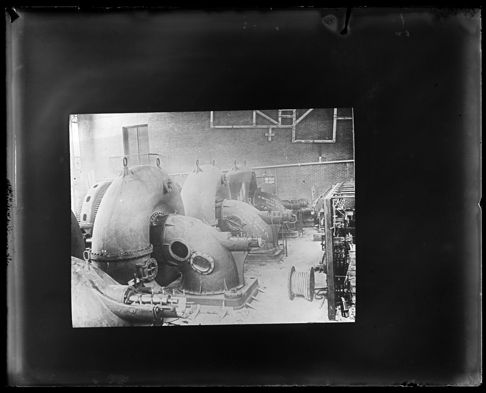Wachusett Dam, Lower Gatehouse, Hydroelectric Power Plant, installation of turbines, Clinton, Mass., ca. 1911