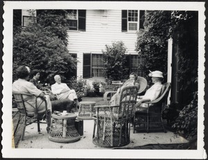 Helen Stevens Coolidge and friends on patio
