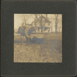 Ashdale Farm. Man with two dogs (terriers), possibly Otto Kunhardt.