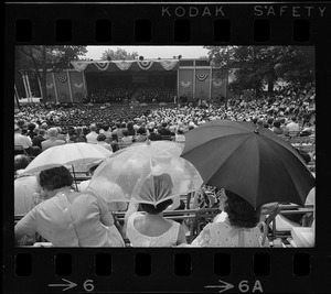 Umbrellas were the order of the day at the Brandeis commencement, but for sun protection, not rain