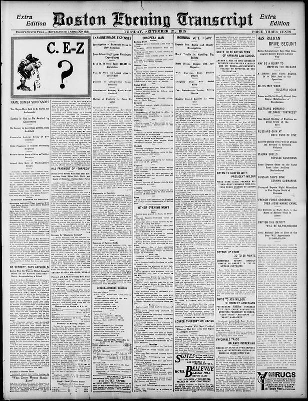 Boston Evening Transcript. September 21, 1915 - Digital Commonwealth
