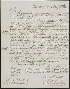 Herring Pond - Report Concerning Treasury and Mashpee Commissioner Appointment, February 11, 1843