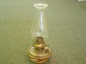 American glass and brass oil lamp