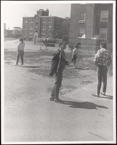 Girls walking outside Newtowne Court