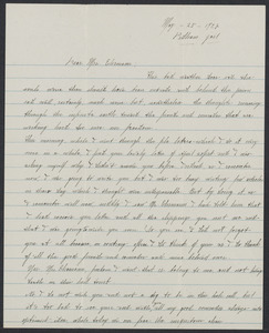 Herbert Brutus Ehrmann Papers, 1906-1970. Sacco-Vanzetti. Nicola Sacco and Rose Sacco: letters, 1926-1927. Box 16, Folder 8, Harvard Law School Library, Historical & Special Collections