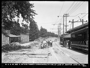 Distribution Department, Weston Aqueduct Supply Mains, Section 8, 60-inch pipe trench in Commonwealth Avenue at Lake Street, Newton, Mass., Jun. 29, 1910