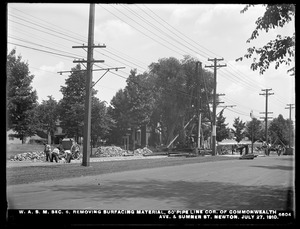 Distribution Department, Weston Aqueduct Supply Mains, Section 6, removing surfacing material, 60-inch pipe line, corner of Commonwealth Avenue and Sumner Street, Newton, Mass., Jul. 27, 1910