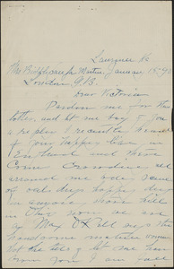 Helen M. Campbell autograph letter signed to [Victoria Woodhull Martin], London, January 18, 1890