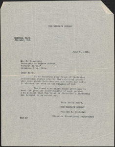 William A. Colledge (Redpath Bureau) typed letter (copy) to E. Cosgrove, Chicago, July 9, 1925