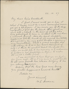 W. L. Deverne autograph letter signed to [Zula Maud Woodhull], December 22, 1927
