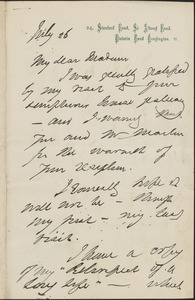 S. C. Hall, autograph letter signed to [Victoria Woodhull Martin], London, July 25, [1885]