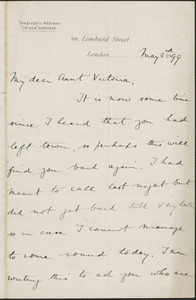 Robert Martin Holland autograph letter signed to Victoria [Woodhull Martin], London, May 3, 1899