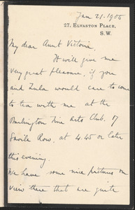 Robert Martin Holland autograph letter signed to Victoria [Woodhull Martin, London], January 21, 1905