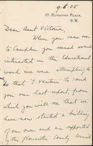 Robert Martin Holland autograph letter signed to Victoria [Woodhull Martin, London], June 9, 1905