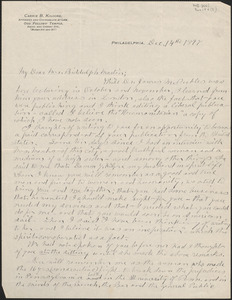 Carrie B. Kilgore autograph letter signed to [Victoria Woodhull Martin], Philadelphia, Pa., December 14, 1887