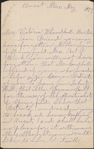 A. Leyman autograph letter signed to Victoria [Woodhull Martin], Onset, Mass., May 1897