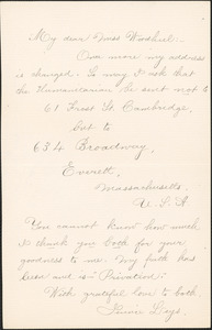 Jennie Leys autograph letter signed to [Zula M.] Woodhull, Everett, Mass., [1899]