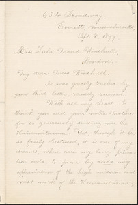 Jennie Leys autograph letter signed to Zula [M.] Woodhull, Everett, Mass., September 8, 1899