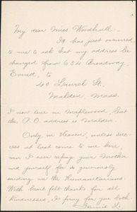 Jennie Leys autograph letter signed to Zula [M.] Woodhull, Malden, Mass., [1900]