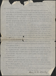 Harry W. M. Manley typed letter signed to Victoria Woodhull Martin, London, October 9, 1925
