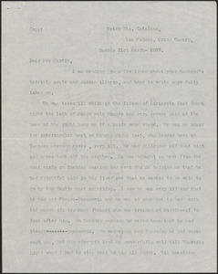 Brian Melland typed letter (copy) to [Victoria Woodhull] Martin, Las Palmas, Canary Islands, March 21, 1897
