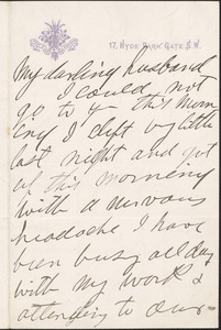 [Victoria Woodhull Martin] autograph letter to [John Biddulph Martin, London], approximately 1883-1897