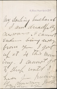 [Victoria Woodhull Martin] autograph letter to [John Biddulph Martin, London], approximately 1883-1897