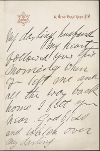 [Victoria Woodhull Martin] autograph letter to [John Biddulph Martin, London], approximately 1883-1897