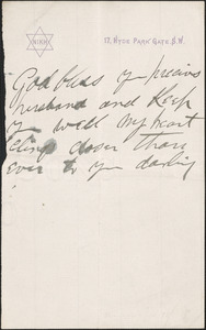 [Victoria Woodhull Martin] autograph letter to [John Biddulph Martin, London], approximately 1883-1897