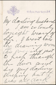 [Victoria Woodhull Martin] autograph letter to [John Biddulph Martin, London], approximately 1883-1897