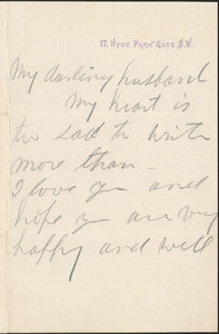 [Victoria Woodhull Martin] autograph letter to [John Biddulph Martin, London], approximately 1883-1897