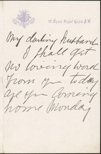 [Victoria Woodhull Martin] autograph letter to [John Biddulph Martin, London], approximately 1883-1897