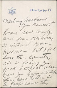 [Victoria Woodhull Martin] autograph letter to [John Biddulph Martin, London], approximately 1883-1897