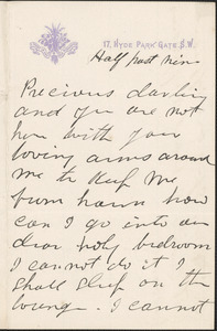 [Victoria Woodhull Martin] autograph letter to [John Biddulph Martin, London], approximately 1883-1897