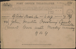 [Victoria Woodhull Martin] telegram to John [Biddulph] Martin, [London?], September 5, 1889