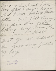 [Victoria Woodhull Martin] autograph note to John Biddulph Martin, February 29, 1892