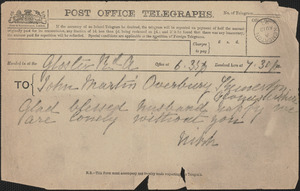 [Victoria Woodhull Martin] telegram to John [Biddulph] Martin, [London?], August 12, 1893