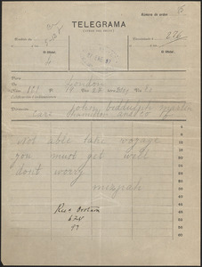 [Victoria Woodhull Martin] telegram to John Biddulph Martin, London, [January] 27, 1897