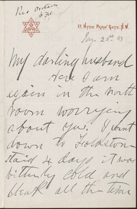 [Victoria Woodhull Martin] autograph letter to [John Biddulph Martin, London], January 25, 1897